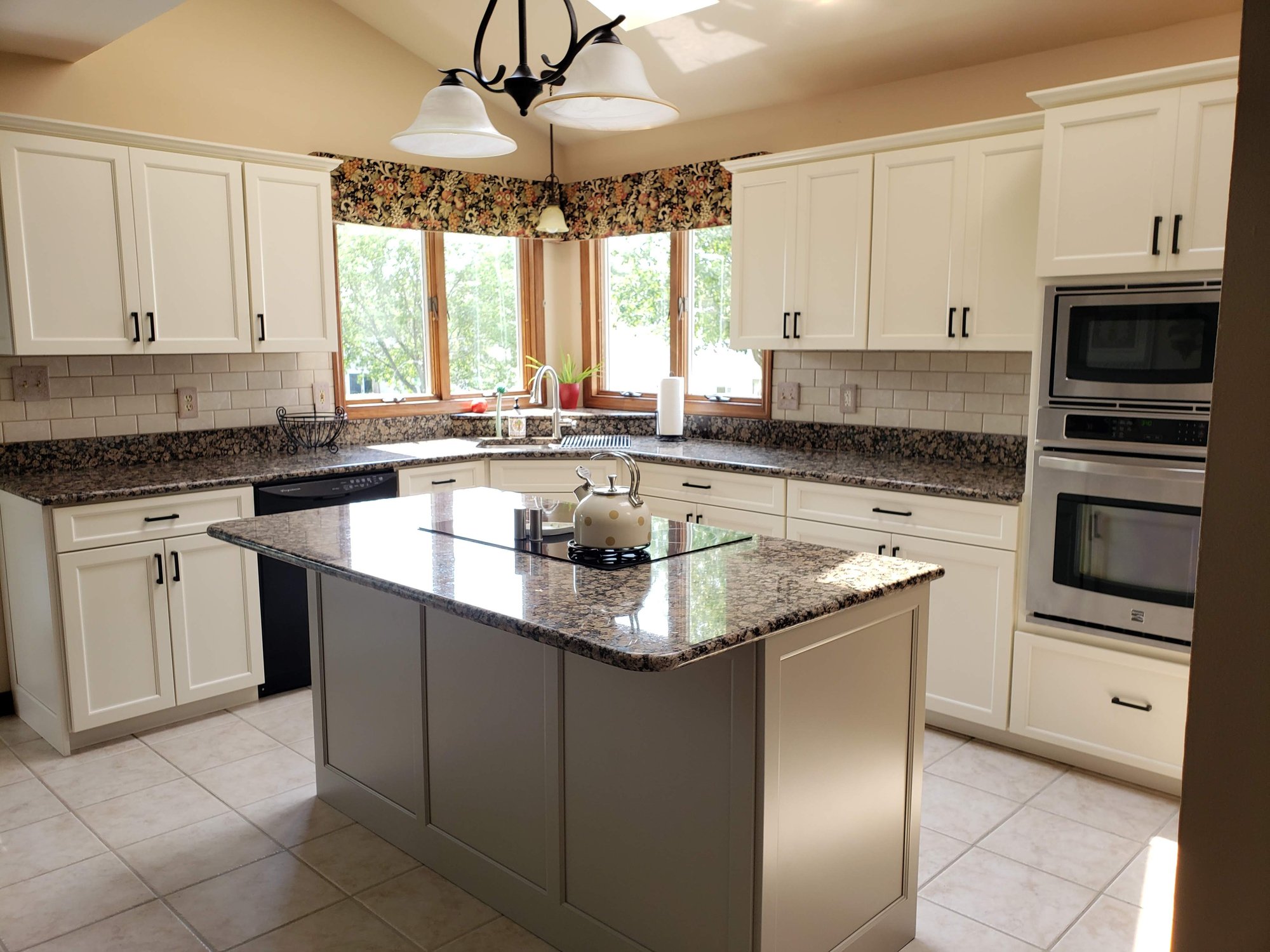 Decorative island panels, Crown molding, new wall cabinets
